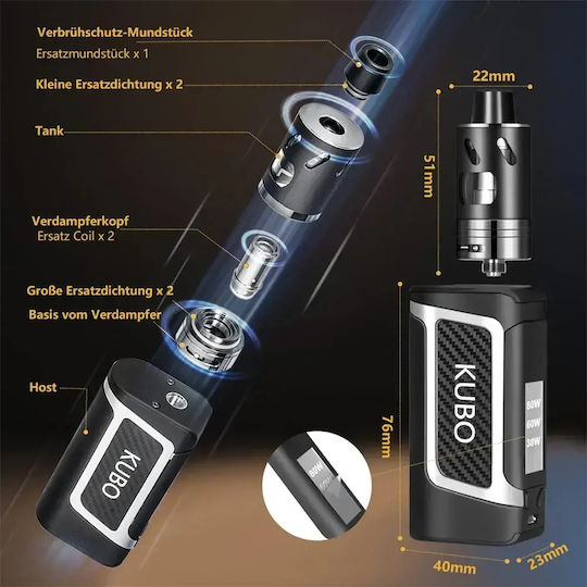 Electronic Cigarette Kubo Lz80w # 80 W Mod Kit 2000 Mah Box Mod 2000mAh 80W Μαύρο
