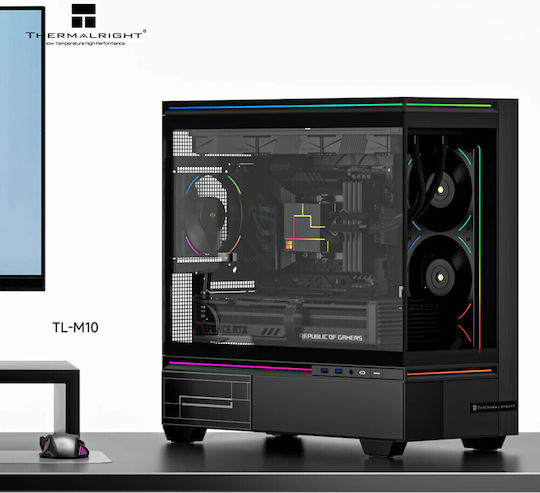 Thermalright TL-M10 Vision Геймърско бюро Micro Tower Компютърна кутия със страничен прозорец и ARGB осветление Черен