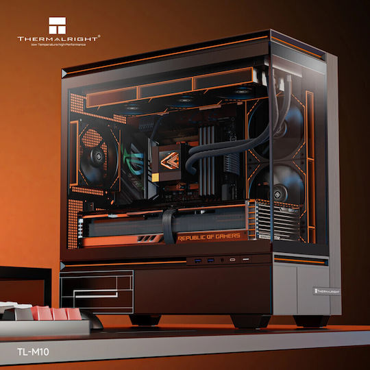 Thermalright TL-M10 Vision Геймърско бюро Micro Tower Компютърна кутия със страничен прозорец и ARGB осветление Черен