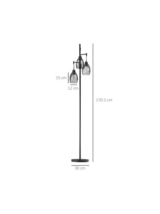 HomCom Floor Lamp H170.5xW30cm. with Socket for Bulb E27 Black