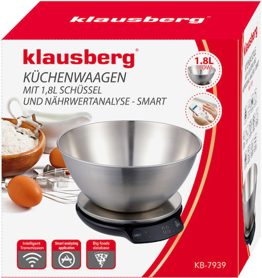 Klausberg Ψηφιακή Ζυγαριά Κουζίνας με Κάδο έως 5kg Inox