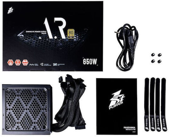 1STPLAYER 650W Μαύρο Τροφοδοτικό Υπολογιστή Full Wired 80 Plus Gold (PS-650AR)