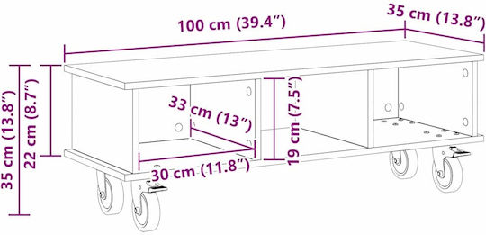 Έπιπλο Τηλεόρασης με Ρόδες Λευκό Μ100xΠ35xΥ35cm