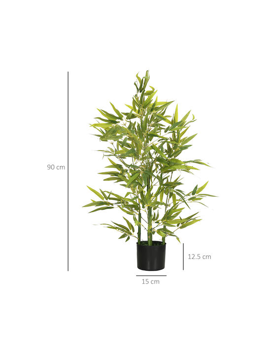 Homcom Artificial Bamboo Plant Height 90 Cm 504 Peva Pp Leaves Green Cement Pot Ø15x12.5 Cm 830-669v00gn