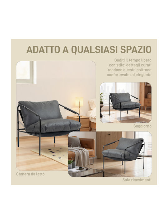 HomCom Polstersessel aus Künstliches Leder Dunkelgrau 74.5x75x77cm