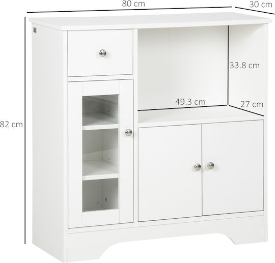 Μπουφές Ξύλινος με Συρτάρια Λευκός 80x30x82cm