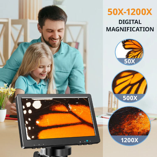 Hayve Dm9 Digital Microscope 1200x Hd 12mp 1080p 7" Screen 32gb Memory Adjustable Stand Digital Microscope
