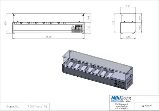 Niki Inox Vitrină de Răcire De Masă cu Capacitate 7x1/4 GN 157x34x45cm