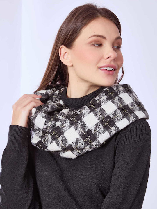 Celestino Women's Wool Scarf Checked With Metallic Details Black