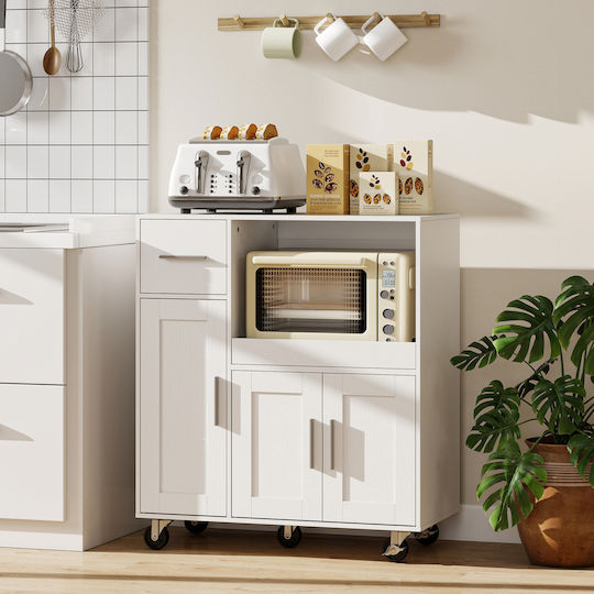 HomCom Wooden White Kitchen Rack with 2 Cabinets Drawer 80x40x88.7cm