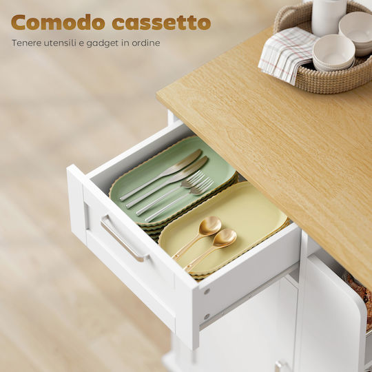 HomCom Wooden Kitchen Trolley 3 Tiers White 62x40x87cm