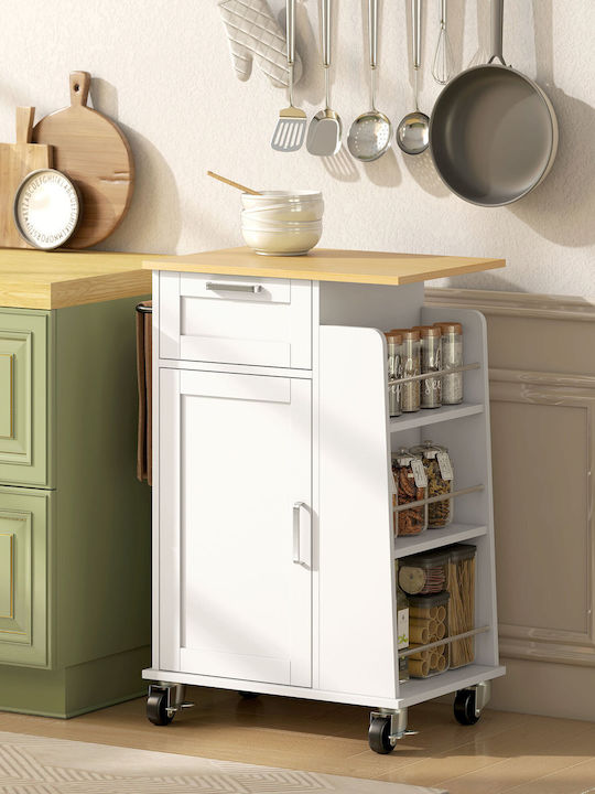 HomCom Τρόλεϊ Κουζίνας Ξύλινο 3 Θέσεων Λευκό 62x40x87cm