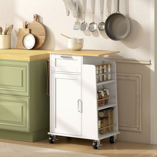 HomCom Wooden Kitchen Trolley 3 Tiers White 62x40x87cm