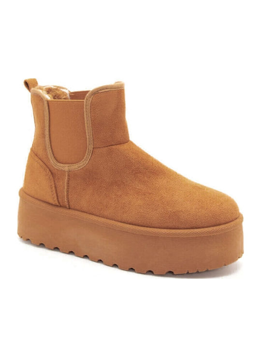Suede Γυναικεία Μποτάκια με Γούνα CAMEL
