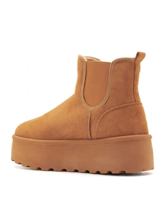 Suede Γυναικεία Μποτάκια με Γούνα CAMEL