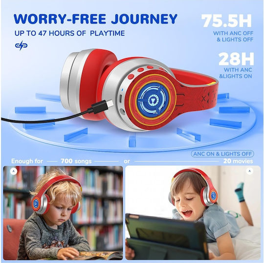 iClever Auraa Fără fir Bluetooth Pentru copii Over Ear Căști cu 47 ore de Funcționare Roșii