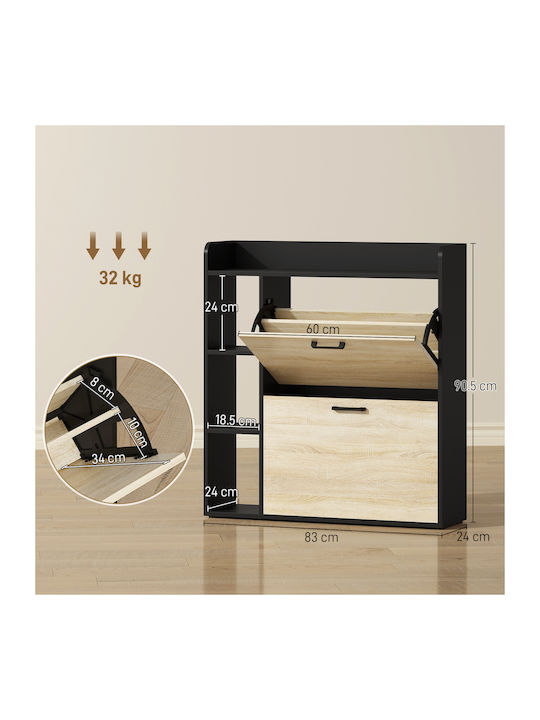 Wooden Shoe Organizer Black 83x24x90.5cm