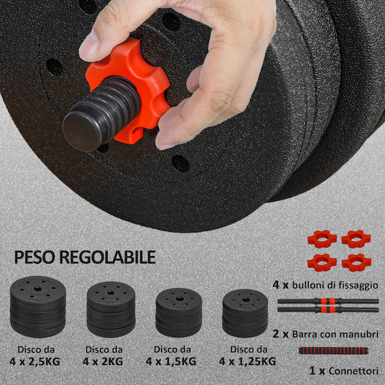 HomCom Adjustable Dumbbell Set with Bar 30kg