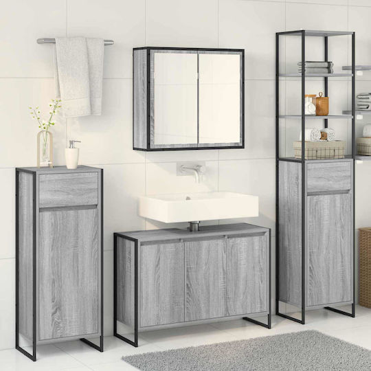 vidaXL Waschtisch mit Waschbecken, Spiegel & Säule Gray Sonoma