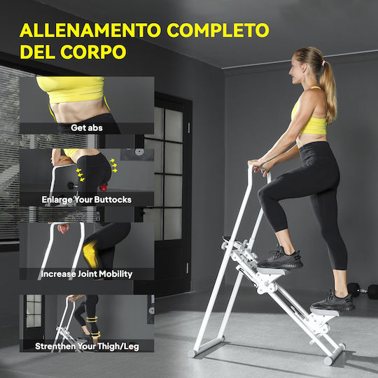 Sportnow Κατακόρυφος Αναρρίχησης Stepper Πτυσσόμενος Ρυθμιζόμενη Λαβή Αντιολισθητικά Πεντάλ Οθόνη Lcd Λευκός A90-390v00wt