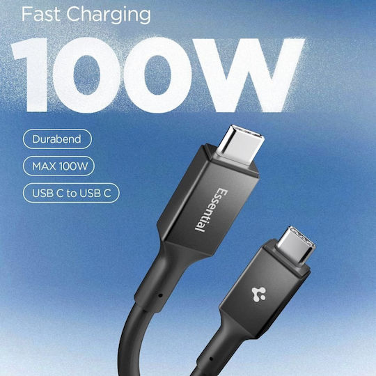 Spigen Essential Зареждащ Кабел За Данни 2x USB-C 100W 5Gbps 2m Черен