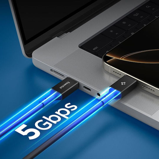 Spigen Essential Зареждащ Кабел За Данни 2x USB-C 100W 5Gbps 2m Черен
