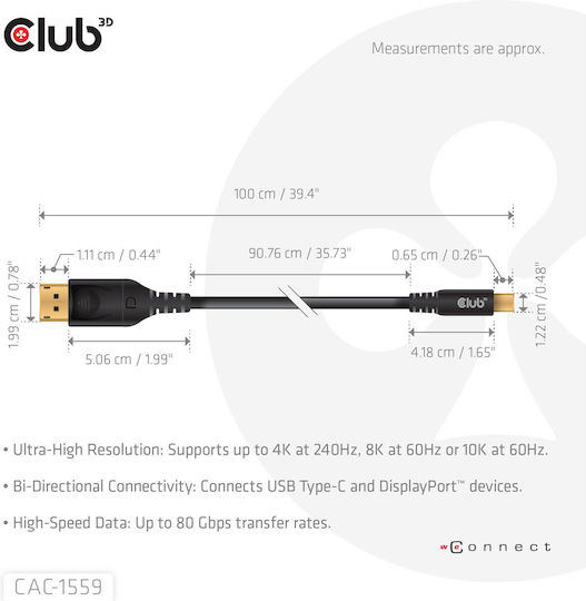 Club3D Video Kabel USB-C männlich - DisplayPort PD Schwarz 1m CAC-1559