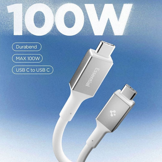 Spigen Essential Кабел За Зареждане И Прехвърляне На Данни 2x USB-C 100W 5Gbps 2m Бял