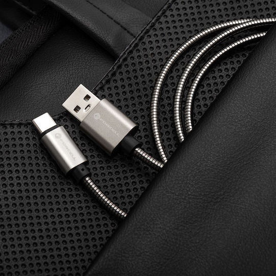 Forcell Regular USB 2.0 Cablu USB-C bărbătesc - USB-A 66W Argintiu 2m