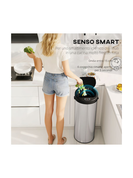 HomCom Waste Bin Waste made of Stainless Steel with Photocell Silver 55lt 1pcs