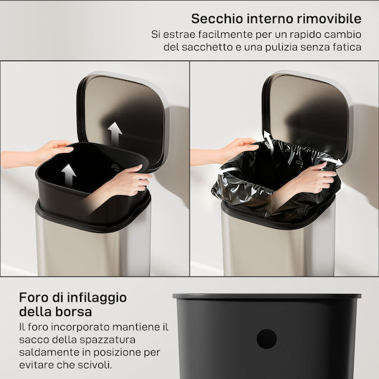 HomCom Metallic Waste Bin with Pedal 30L Silver