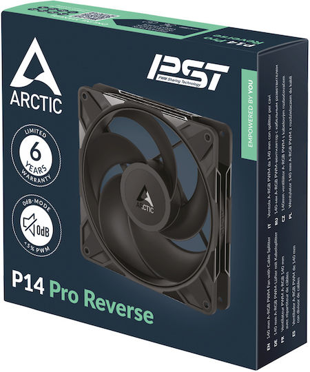 Arctic P14 Pro Reverse Blade Case Fan 140mm (2650rpm / 98cfm) Without LED Lighting and 4-Pin Molex / 4-Pin PWM Connection