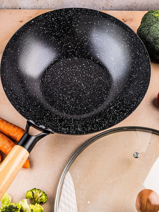 KING Hoff Wok από Αλουμίνιο Με Καπάκι με Επίστρωση από Πέτρα 30cm
