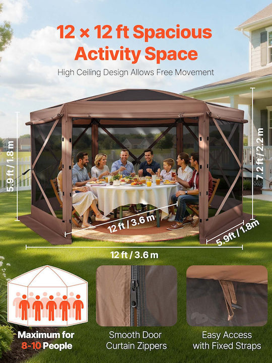 Vevor Garden Freestanding Gazebo with LED Light Brown 3.6x3.6cm