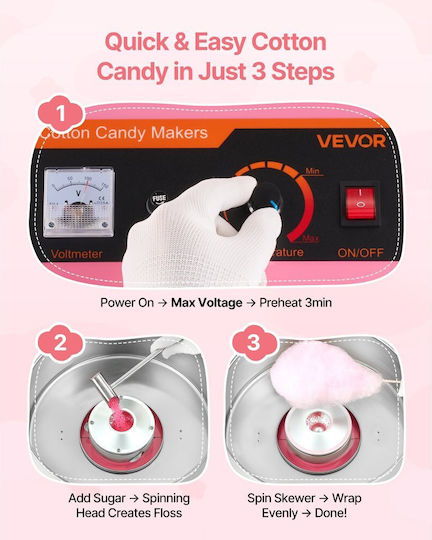 Vevor Candy Floss Maker 33.8cm Pink