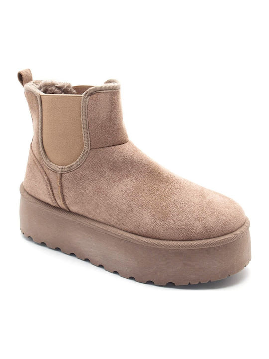Suede Women's Ankle Boots with Fur Brown
