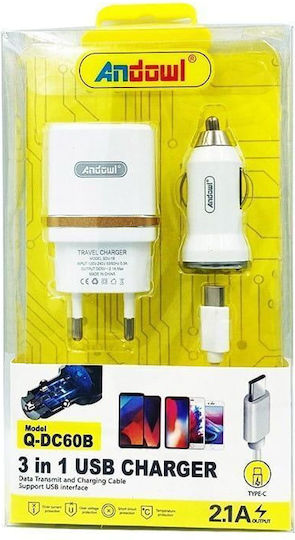 Andowl Q-DC60B Autoladegerät mit Einer Buchse 1xUSB Weißes Farbe