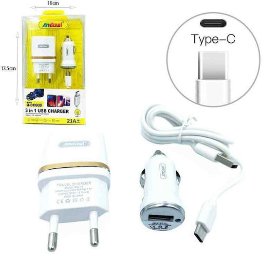 Andowl Q-DC60B Autoladegerät mit Einer Buchse 1xUSB Weißes Farbe