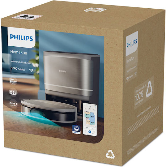 Philips HomeRun 9000 Series Прахосмукачка Робот с Лазерно Картографиране и Всмукателна Мощност 8000Pa Сребрист