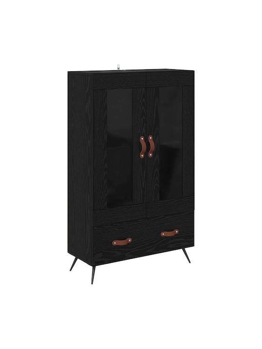 Highboard Wand Wohnzimmer Vitrine aus Holz & Metall mit Glas Black Beech 69.5x31x115cm
