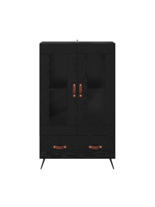 Highboard Wand Wohnzimmer Vitrine aus Holz & Metall mit Glas Black Beech 69.5x31x115cm