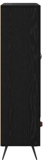 Highboard Wall Living Room Display Cabinet made of Wood & Metal with Glass Black Beech 69.5x31x115cm