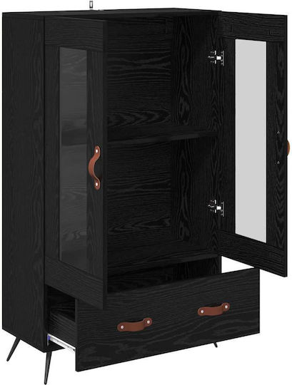 Highboard Wall Living Room Display Cabinet made of Wood & Metal with Glass Black Beech 69.5x31x115cm
