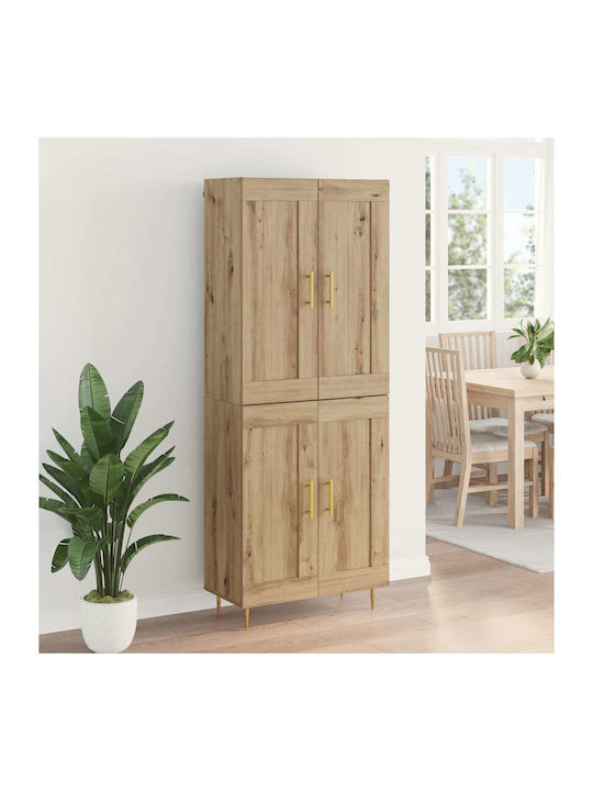 Wohnzimmer Vitrine aus Spanplatte mit Verglasung Artisan Eiche 69.5x34x180cm