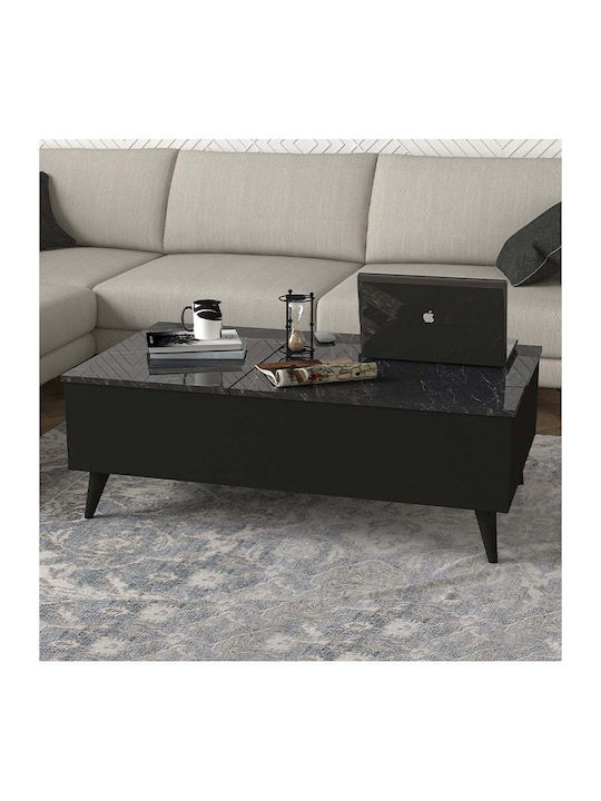 Măsuță Centrală Rectangulară Roy din Lemn cu Mecanism de Ridicare Neagră M121xL69xÎ40cm