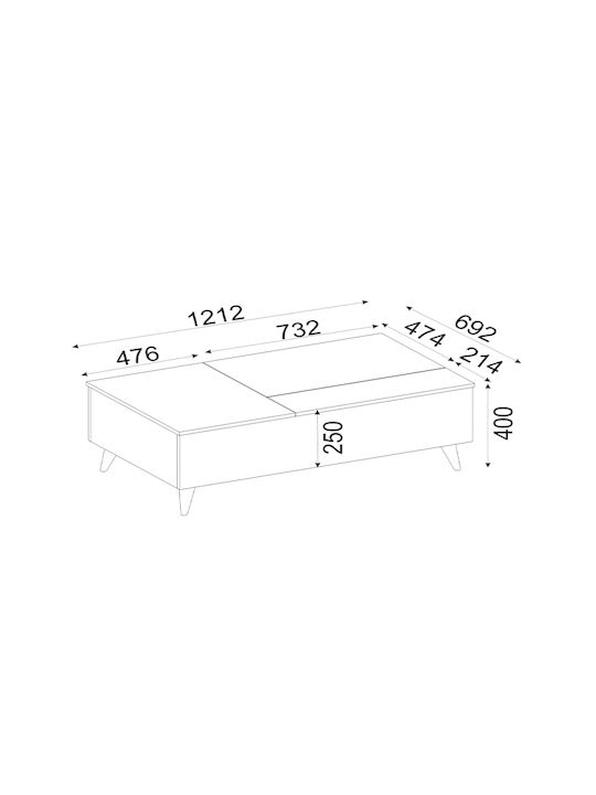 Măsuță Centrală Rectangulară Roy din Lemn cu Mecanism de Ridicare Neagră M121xL69xÎ40cm