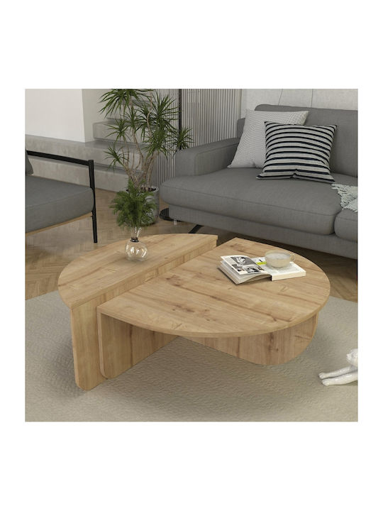 Round Central Coffee Table Nilvia Wooden Beige W85xL85xH35cm