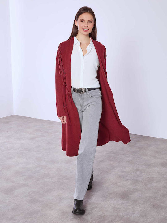 Celestino Cardigan Pentru Femei Cu Franjuri Burgundy