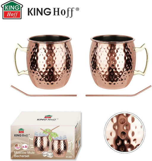 KING Hoff Set Gläser Cocktail/Trinken aus Edelstahl mit Strohhalm 500ml 2Stück
