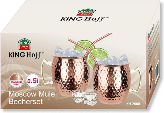 KING Hoff Set Gläser Cocktail/Trinken aus Edelstahl mit Strohhalm 500ml 2Stück